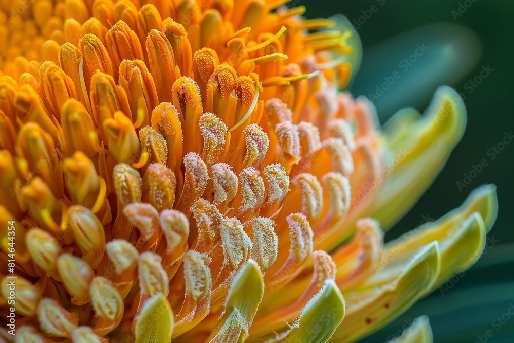 A detailed view of a bright yellow flower with tiny water droplets resting on its petals, highlighting its delicate features and beauty. A detailed view of a bright yellow flower with tiny water droplets resting on its petals, highlighting its delicate features and beauty.