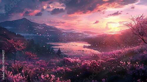  Tranquil sunset over blossoming valley