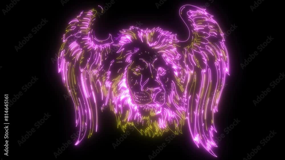 neon animation of lion head winged neon animation of lion head winged