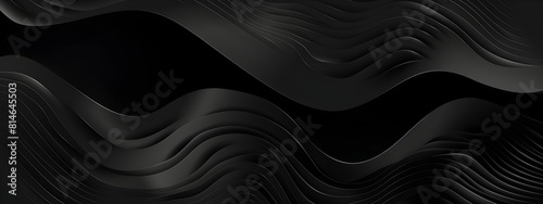 Black abstract background banner with waves and lines 