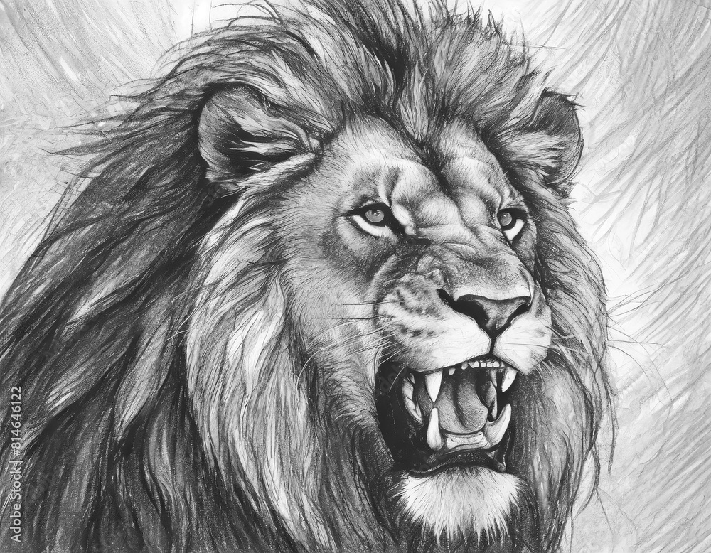 AI pencil drawing of a snarling lion