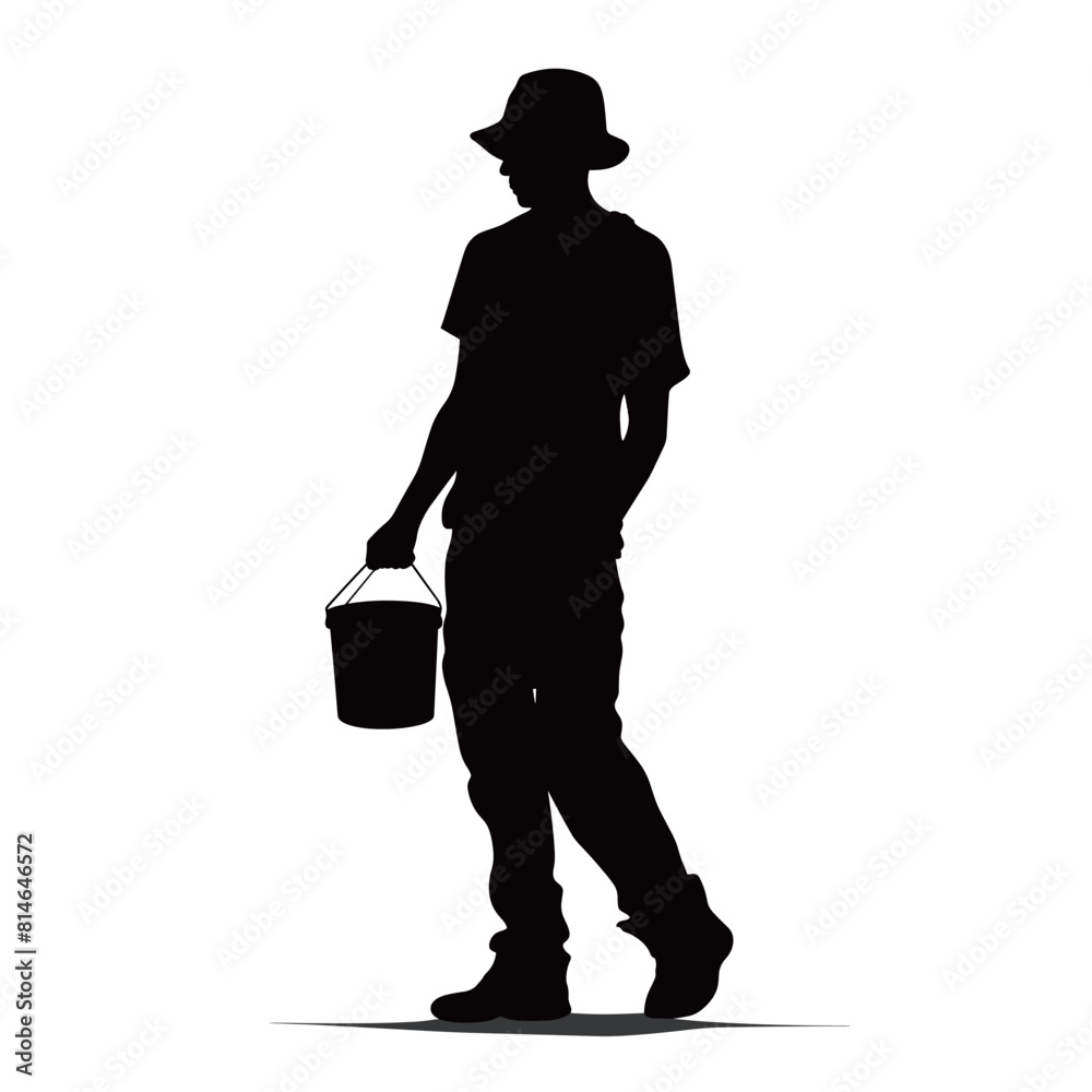 Silhouette of Man with Bucket Walking Silhouette of Man with Bucket Walking