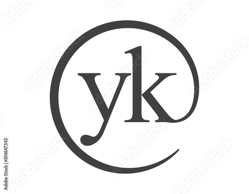 YK logo from two letter with circle shape email sign style. Y and K round logotype of business company photo
