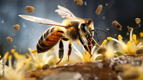 Generative AI High-speed capture of a bee in flight carrying pollen back to its hive © vadosloginov