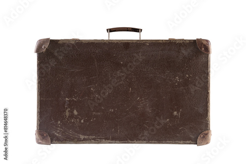 Old brown worn out suitcase isolated on white background with clipping path © Jakub Krechowicz