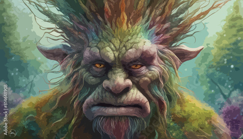 Grimmig dreinblickender Waldschrat. Vektor - Grafik