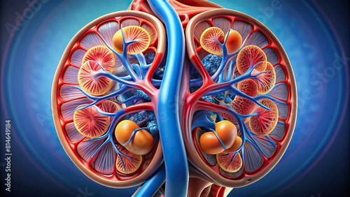 Detailed image of kidney glomeruli functioning