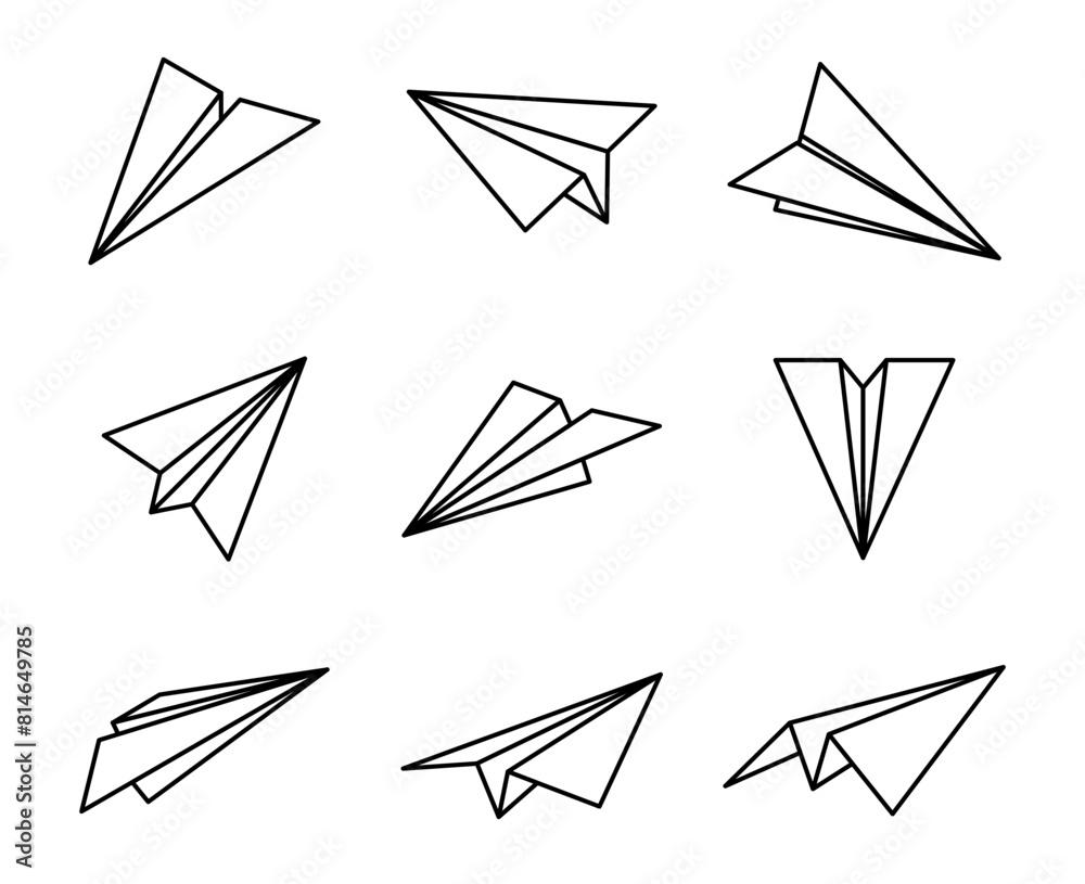 Paper planes icons. Folded origami aircraft. Paper planes icons. Folded origami aircraft.