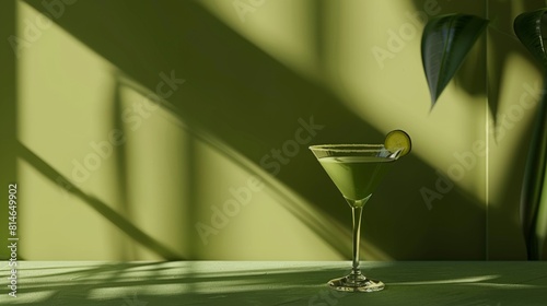 Matchatini, trendy cold summer cocktail, Creamy matcha martini. Matcha cocktails in martini glasses with green matcha powder. Generative ai.