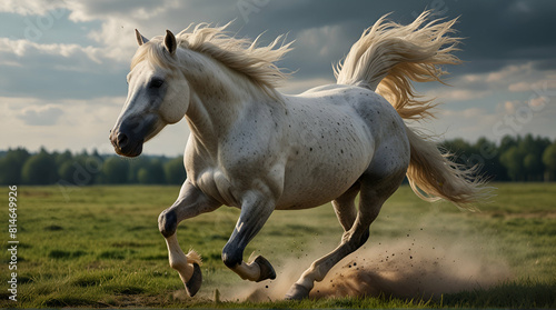 Picture presenting the galloping white horse  Generative.AI 