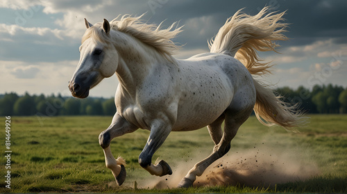 Picture presenting the galloping white horse, Generative.AI
