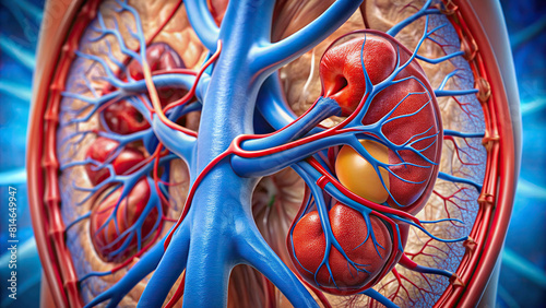 Macro shot of renal artery and vein in kidney photo