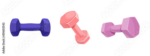 Colorful dumbbells set isolated.