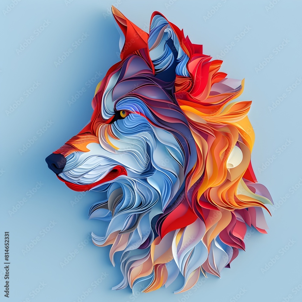 Fototapeta Vibrant Minimalistic Colorful Wolf with Organic Forms and Depth