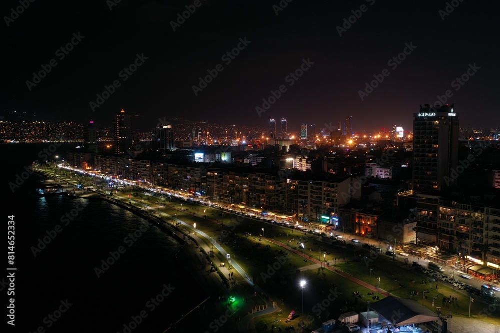 Night aerial view of Izmir, a seaside city in Turkey Night aerial view of Izmir, a seaside city in Turkey