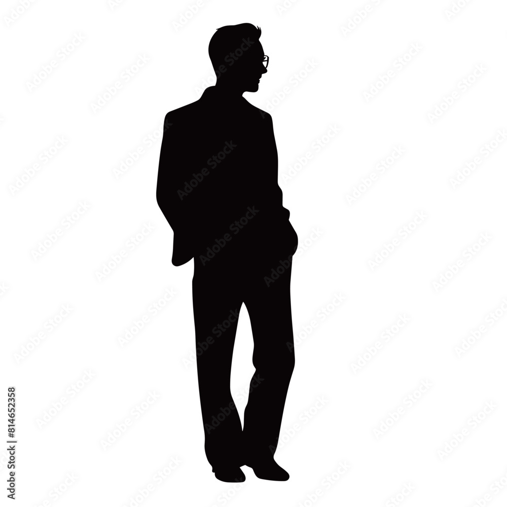 Male Silhouette with Glasses Side Profile