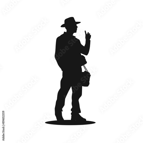 Silhouette Man with Hat and Bag