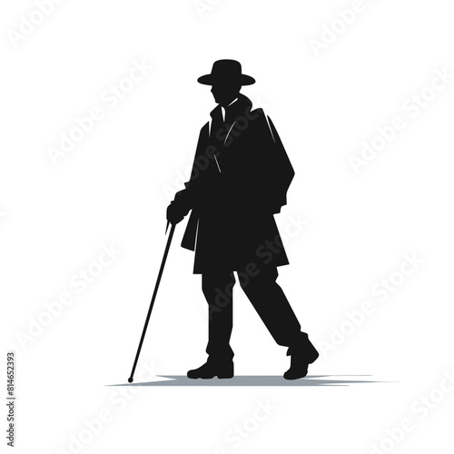 Elderly Man Silhouette with Cane