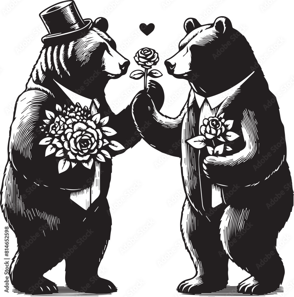 Grateful Dead Bears Black and White Vector art White Background Free