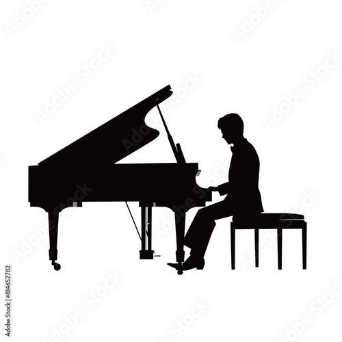 Male Pianist at Concert Grand Piano Silhouette