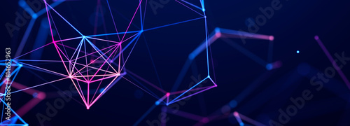 Colored polygonal structure. Beautiful illustration with connected dots and lines. Digital network background. 3D
