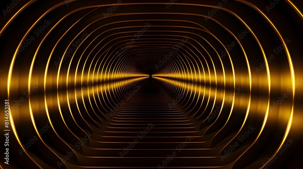Fototapeta premium Vibrant Neon Light Corridor in dark gold Tones and abstract Shapes