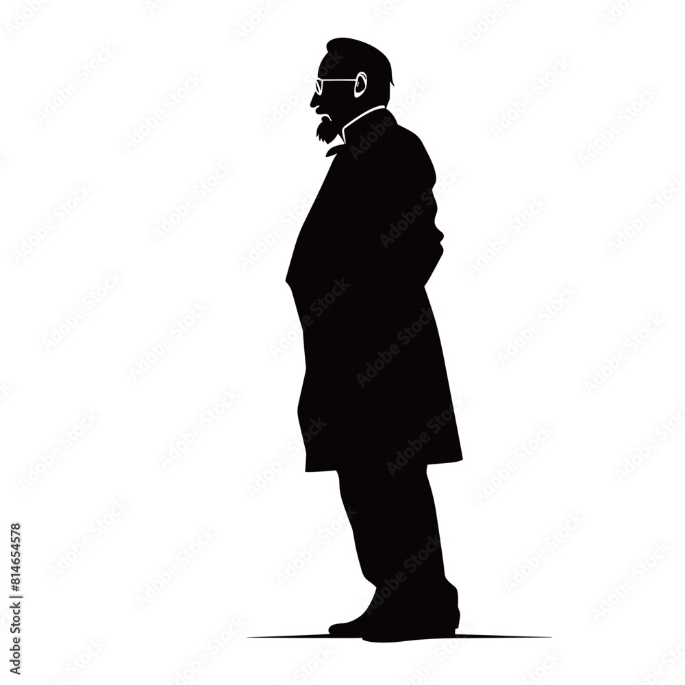 Distinguished Man in Coat and Glasses Silhouette