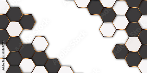 White Hexagonal golden line Background. Luxury White Pattern. Vector Illustration. hexagon abstract background. Surface polygon pattern with glowing hexagon paper texture and futuristic business.