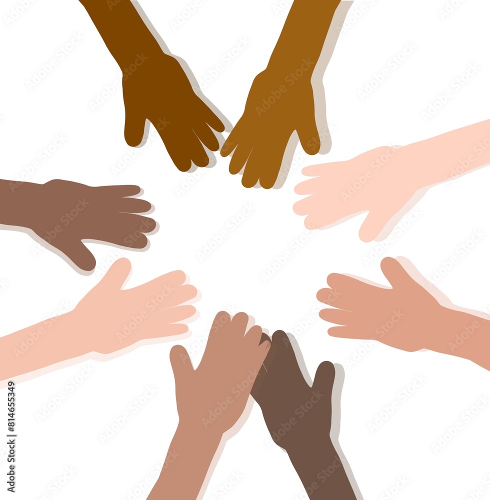 hands in circle, unity diversity of people, support. Group of arms illustration on white background hands in circle, unity diversity of people, support. Group of arms illustration on white background