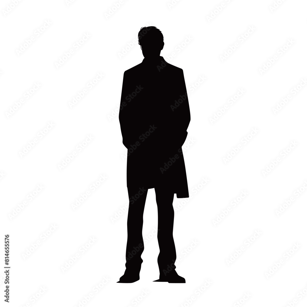 Elegant Man in Long Coat Standing Silhouette