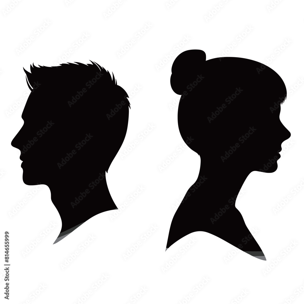 Young Man and Woman Side Profile Silhouettes