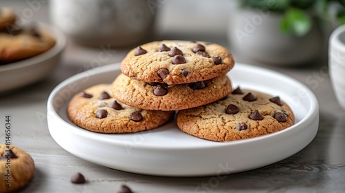 Freshly baked cookies on a simple white plate with minimal decoration. photo