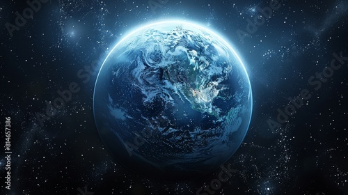 Fototapeta Naklejka Na Ścianę i Meble -  Earth Like planet with a glowing blue atmosphere. Generative AI.