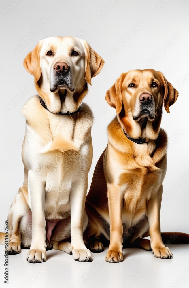 group of Labrador Retriever dogs sitting isolated on white background. advertising of dog food group of Labrador Retriever dogs sitting isolated on white background. advertising of dog food