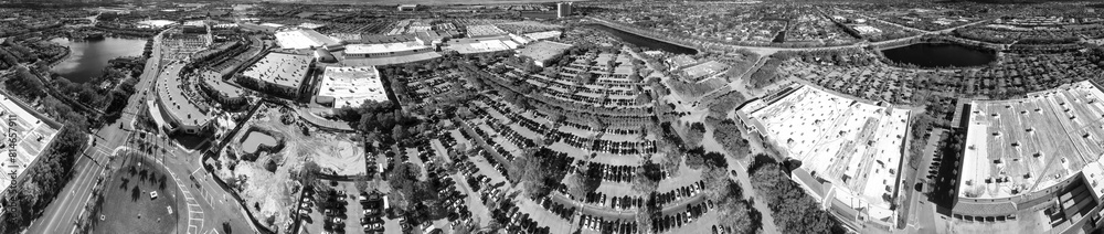 Overhead aerial panoram of a big car parking