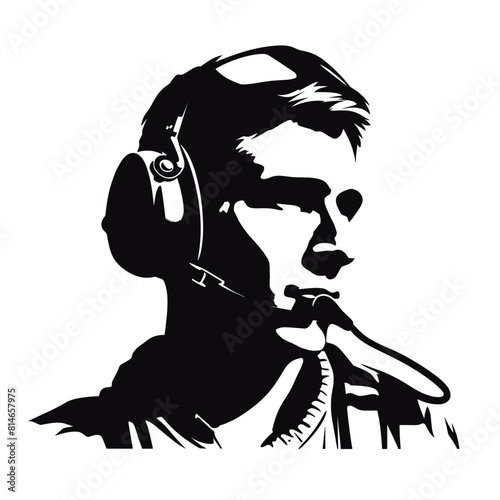 Pilot Silhouette with Headset and Aviator Glasses