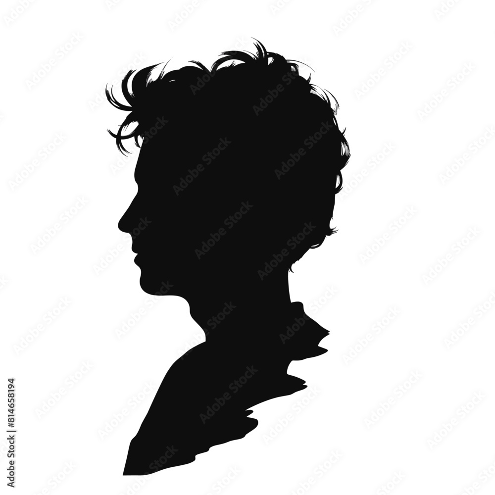 Young Man Silhouette with Messy Hair Profile