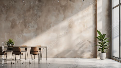 Modern interior in the reception area  large concrete walls with sunlight shining through