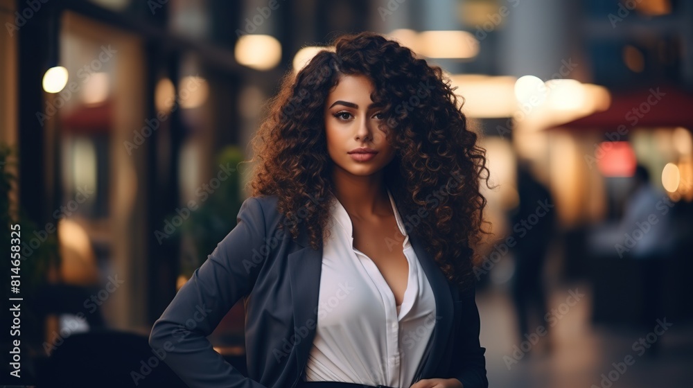 A confident woman commands the room, her powerful presence and stylish attire exuding authority and professionalism. As a capable businesswoman, she embodies success through poise and self-assurance A confident woman commands the room, her powerful presence and stylish attire exuding authority and professionalism. As a capable businesswoman, she embodies success through poise and self-assurance