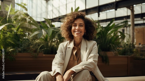 Businesswoman manager exudes confidence and poise with a radiant smile and sparkling charisma. Her well-earned success while showcasing the power of a woman's charm in the corporate world