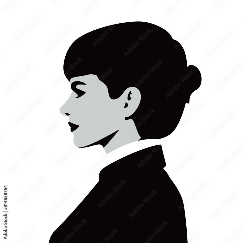 Silhouette Woman Retro Hairstyle Side View