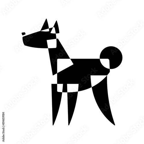 Laika. Dog breed silhouette. Icon template. Avantgarde graphic style. Black and white vector Illustration.