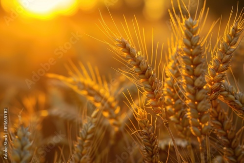 Harvest Wheat. Golden Sunset over Wheat Field in Natural Agriculture Background