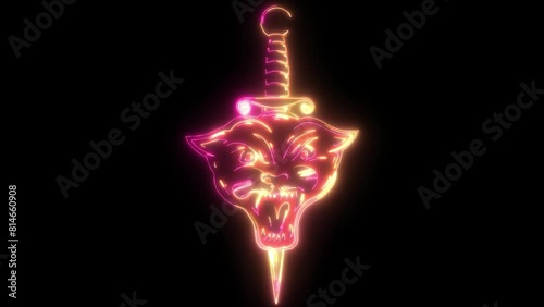 neon animation of cheetah head impaled by a knife photo