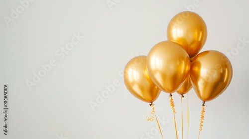 Golden balloons for party and celebration on white solid background