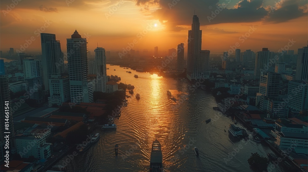Fototapeta premium A beautiful landscape photography of the Bangkok city in Thailand. daylight, building. Aerial high view. Generative AI.