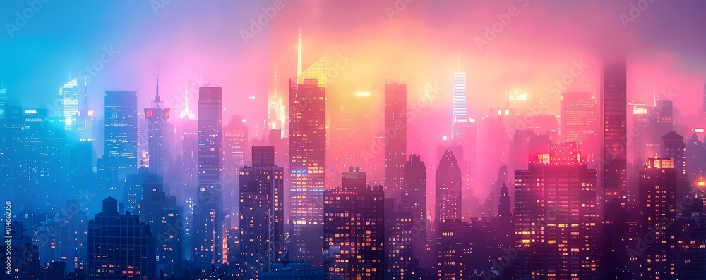 Urban skyline featuring neon skyscrapers close up, focus on the architectural details, copy space, ensure lively colors, Double exposure silhouette with a rooftop party Urban skyline featuring neon skyscrapers close up, focus on the architectural details, copy space, ensure lively colors, Double exposure silhouette with a rooftop party
