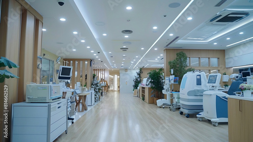 Modern Hospital Corridor Equipped with Advanced Medical Machines