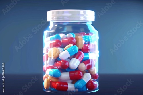 Glass Jar Filled With Pills. Generative AI