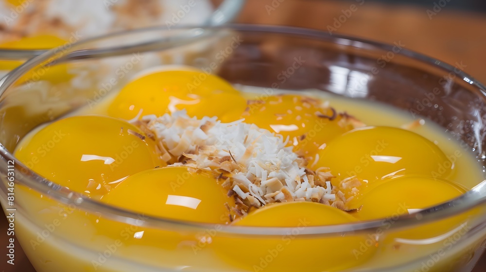 Quindim, a sweet, custard-like dessert made with egg yolks, sugar, and coconut